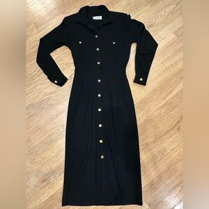 Vintage Calvin Klein Black Long Sleeve Dress with Gold Buttons